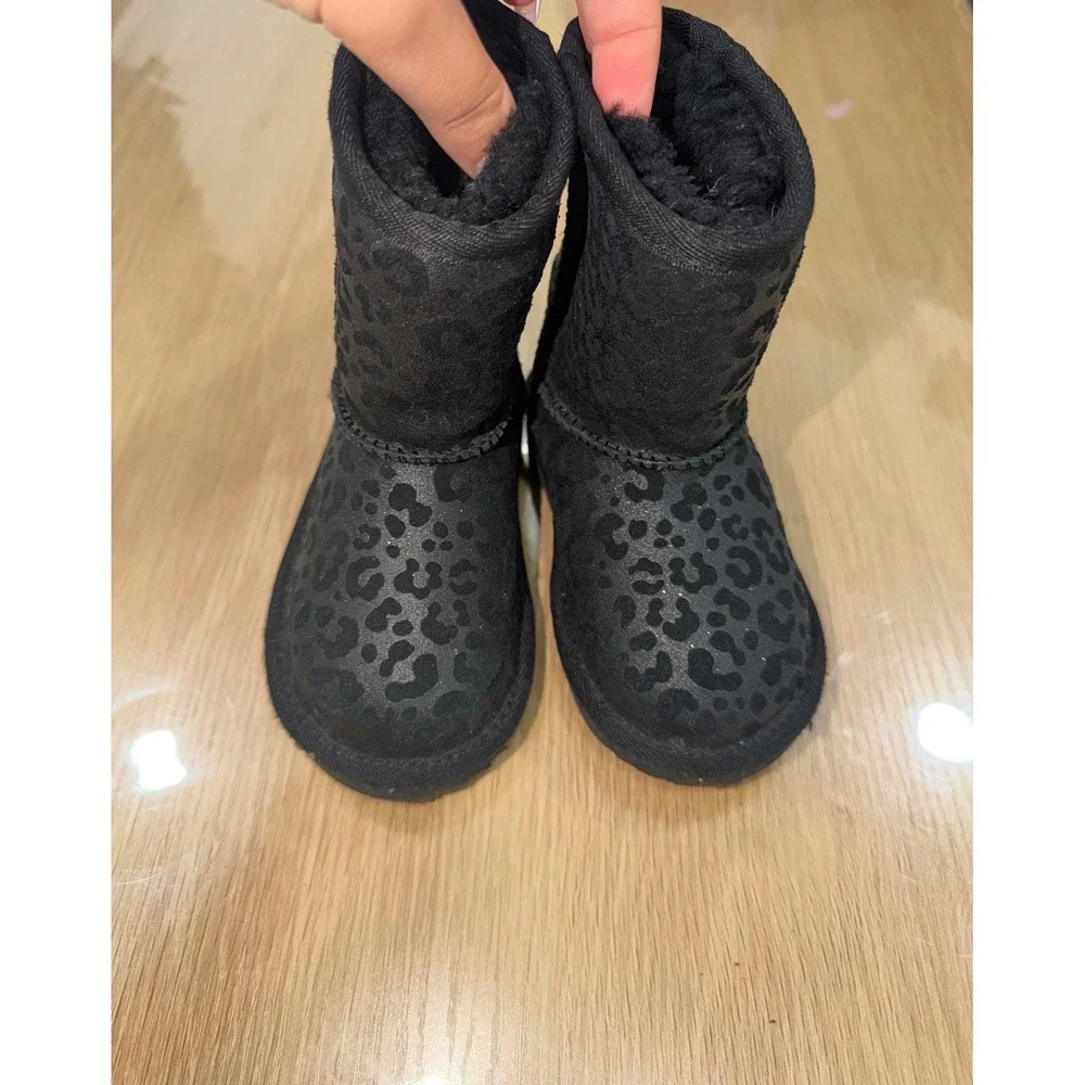 UGG Classic Short Leopard Print Black Boots Kids